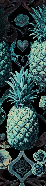 Free pineapple bookmark featuring pale green pineapples on black